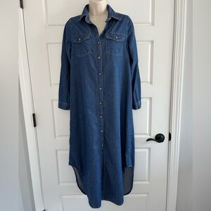 Revelation Blue Denim Chambray Cotton Button Up Shirt Dress Western Rodeo Small